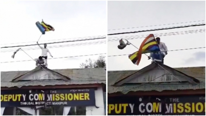 Manipur students lowered Indian flag and hoisted Satranga flag